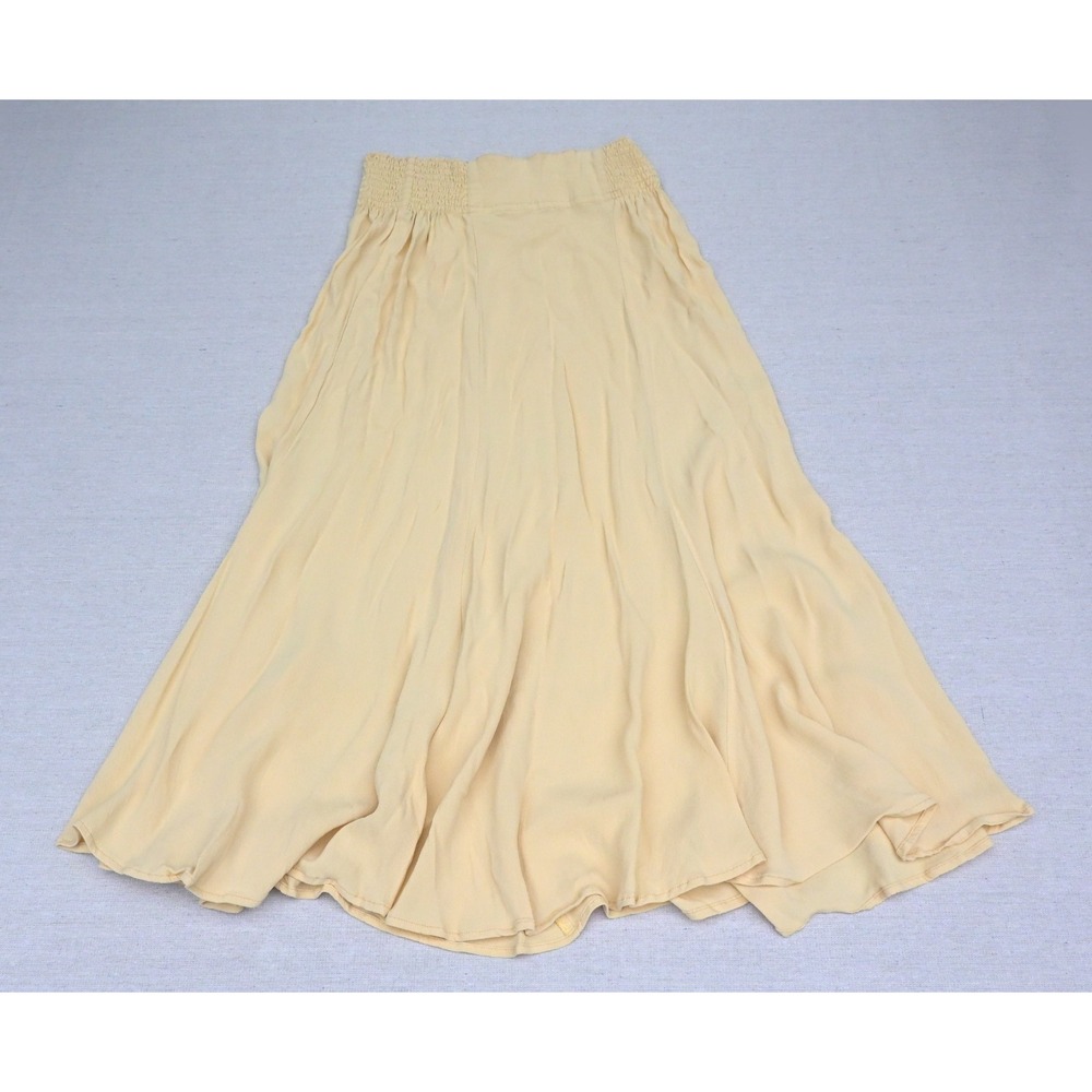 Carole Little Vintage 90s Womens 10 Maxi Skirt Yellow Crepe Shirred Waist USA